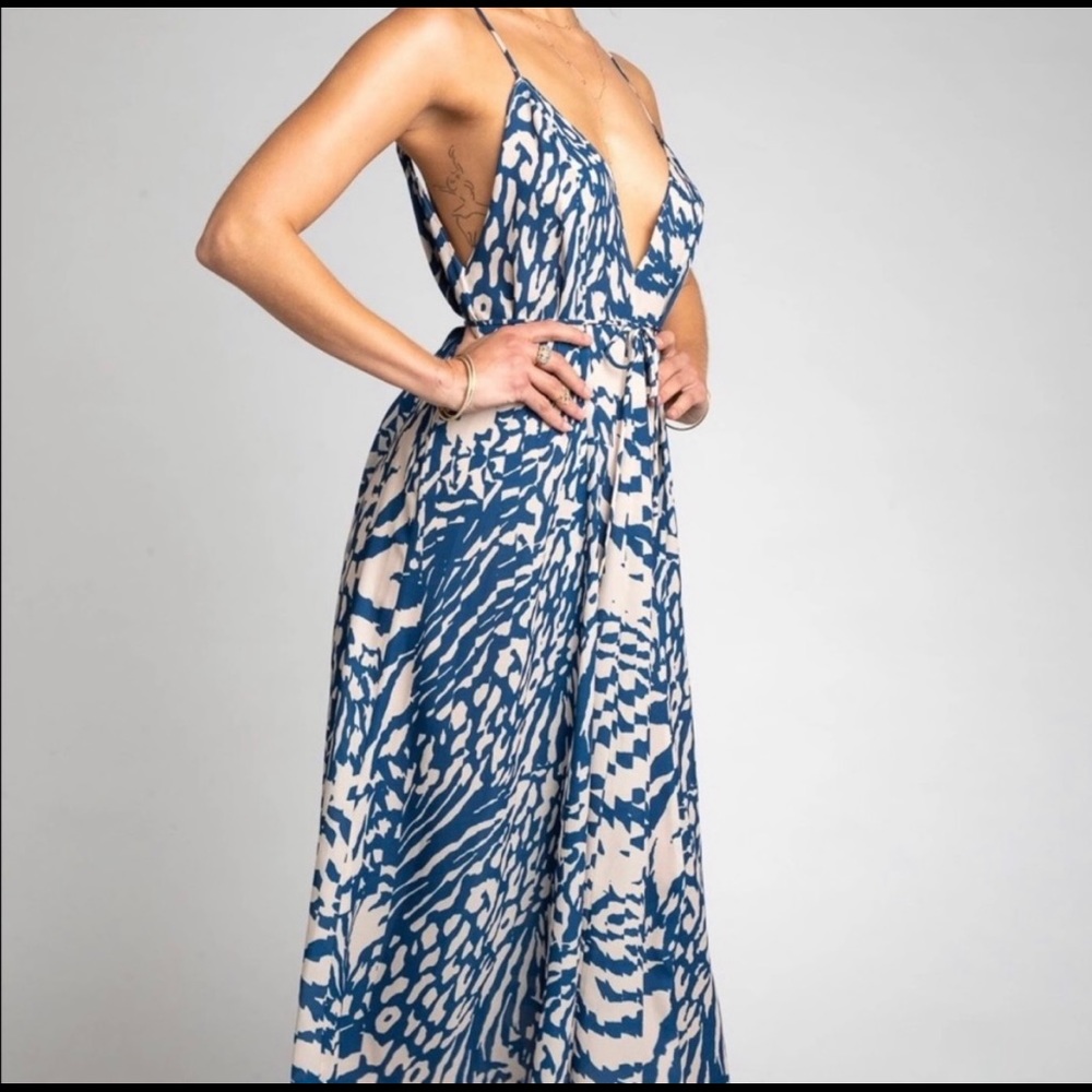 Blue and Cream Midi Dress